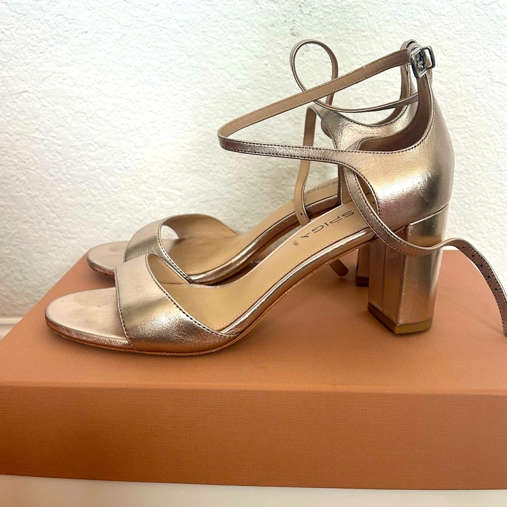 Via Spiga Metallic Block Heel Sandals